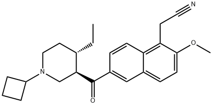 1-Naphthaleneacetonitrile, 6-[[(3R,4S)-1-cyclobutyl-4-ethyl-3-piperidinyl]carbonyl]-2-methoxy- Struktur