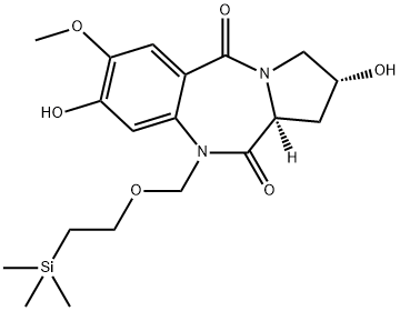 1H-Pyrrolo[2,1-c][1,4]benzodiazepine-5,11(10H,11aH)-dione, 2,3-dihydro-2,8-dihydroxy-7-methoxy-10-[[2-(trimethylsilyl)ethoxy]methyl]-, (2R,11aS)- Struktur