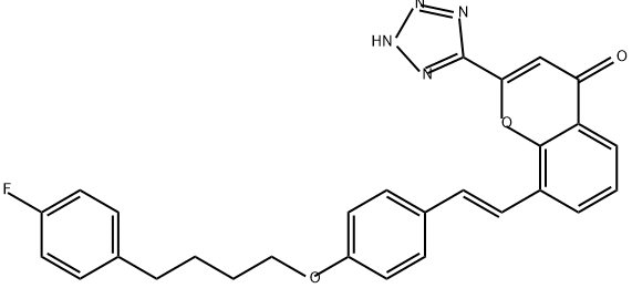 4H-1-Benzopyran-4-one, 8-[(1E)-2-[4-[4-(4-fluorophenyl)butoxy]phenyl]ethenyl]-2-(2H-tetrazol-5-yl)- Struktur