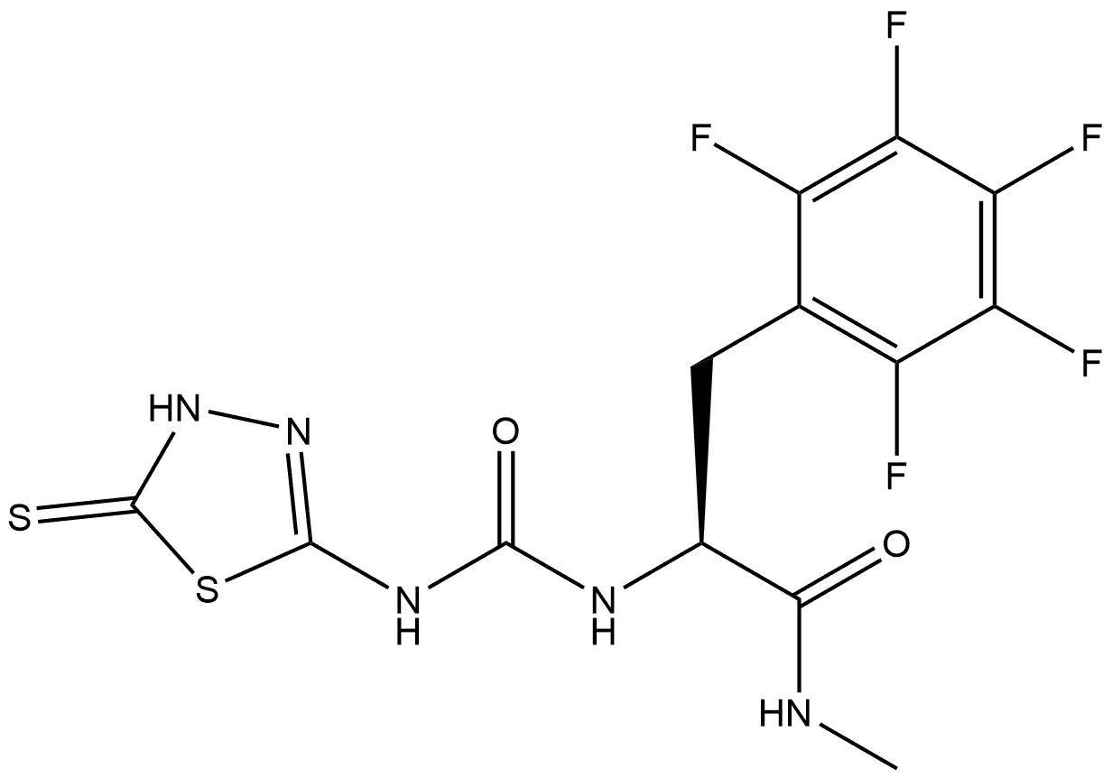 Benzenepropanamide, α-[[[(4,5-dihydro-5-thioxo-1,3,4-thiadiazol-2-yl)amino]carbonyl]amino]-2,3,4,5,6-pentafluoro-N-methyl-, (αS)- Struktur