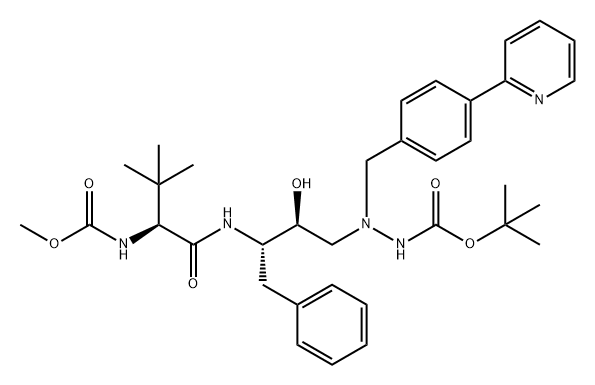 12-Oxa-2,5,9,10-tetraazatetradecanoic acid, 3-(1,1-dimethylethyl)-7-hydroxy-13,13-dimethyl-4,11-dioxo-6-(phenylmethyl)-9-[[4-(2-pyridinyl)phenyl]methyl]-, methyl ester, (3S,6S,7S)- Struktur