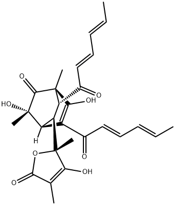 2(5H)-Furanone, 5-[(1S,2S,3R,4R,7S)-5,7-dihydroxy-4,7-dimethyl-8-oxo-3,6-bis[(2E,4E)-1-oxo-2,4-hexadien-1-yl]bicyclo[2.2.2]oct-5-en-2-yl]-4-hydroxy-3,5-dimethyl-, (5R)- Struktur