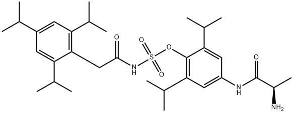 Sulfamic acid, [[2,4,6-tris(1-methylethyl)phenyl]acetyl]-, 4-[[(2R)-2-amino-1-oxopropyl]amino]-2,6-bis(1-methylethyl)phenyl ester (9CI) Struktur