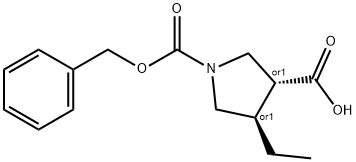 1,3-Pyrrolidinedicarboxylic acid, 4-ethyl-, 1-(phenylmethyl) ester, (3R,4R)-rel- Struktur