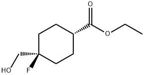 Cyclohexanecarboxylic acid, 4-fluoro-4-(hydroxymethyl)-, ethyl ester, cis- Struktur