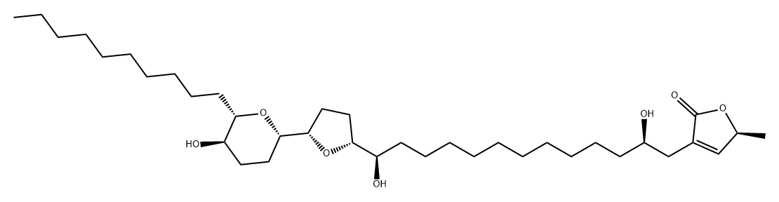 2(5H)-Furanone, 3-[(2R,13R)-13-[(2R,5S)-5-[(2S,5R,6S)-6-decyltetrahydro-5-hydroxy-2H-pyran-2-yl]tetrahydro-2-furanyl]-2,13-dihydroxytridecyl]-5-methyl-, (5S)- Struktur