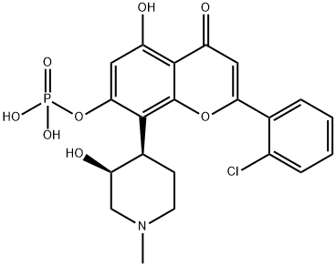 4H-1-Benzopyran-4-one, 2-(2-chlorophenyl)-5-hydroxy-8-[(3S,4R)-3-hydroxy-1-methyl-4-piperidinyl]-7-(phosphonooxy)- Struktur