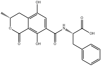 L-Phenylalanine, N-[[(3R)-3,4-dihydro-5,8-dihydroxy-3-methyl-1-oxo-1H-2-benzopyran-7-yl]carbonyl]- Struktur