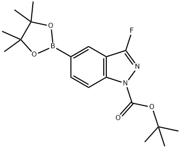 1H-Indazole-1-carboxylic acid, 3-fluoro-5-(4,4,5,5-tetramethyl-1,3,2-dioxaborolan-2-yl)-, 1,1-dimethylethyl ester Struktur