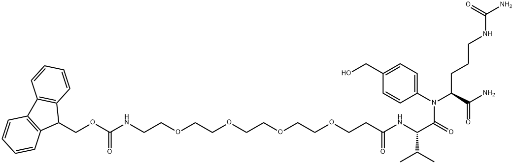 L-Ornithinamide, N-[19-(9H-fluoren-9-yl)-1,17-dioxo-4,7,10,13,18-pentaoxa-16-azanonadec-1-yl]-L-valyl-N5-(aminocarbonyl)-N-[4-(hydroxymethyl)phenyl]- Struktur