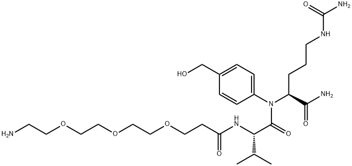 L-Ornithinamide, N-[3-[2-[2-(2-aminoethoxy)ethoxy]ethoxy]-1-oxopropyl]-L-valyl-N5-(aminocarbonyl)-N-[4-(hydroxymethyl)phenyl]- Struktur