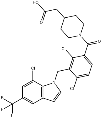 4-Piperidineacetic acid, 1-[2,4-dichloro-3-[[7-chloro-5-(trifluoromethyl)-1H-indol-1-yl]methyl]benzoyl]- Struktur