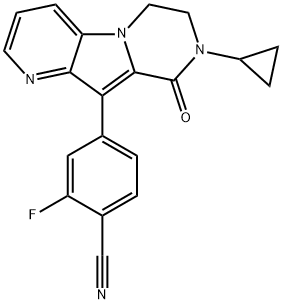 Benzonitrile, 4-(8-cyclopropyl-6,7,8,9-tetrahydro-9-oxopyrido[2',3':4,5]pyrrolo[1,2-a]pyrazin-10-yl)-2-fluoro- Struktur