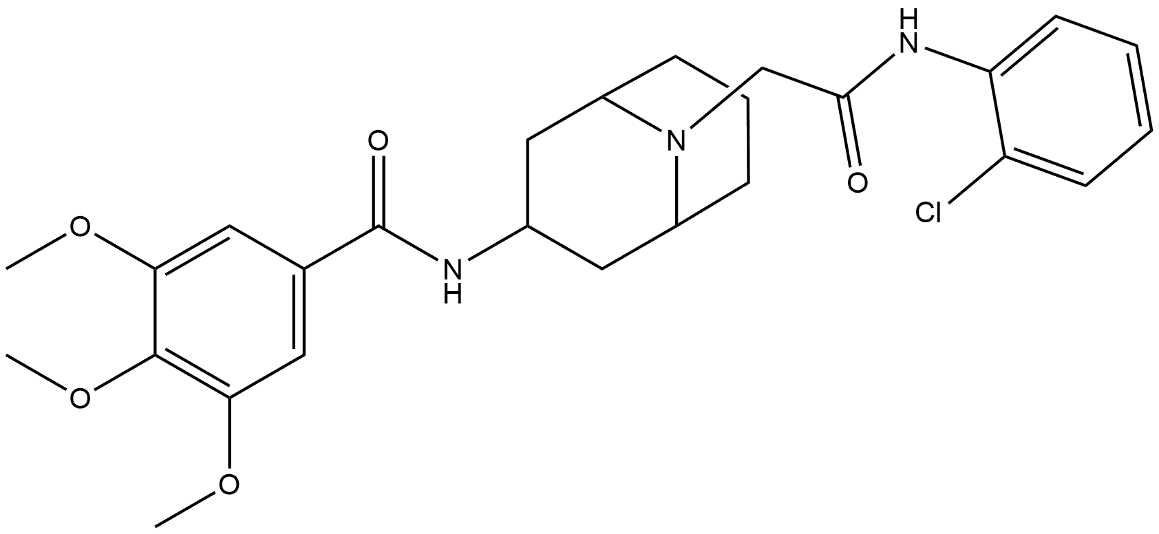 9-Azabicyclo[3.3.1]nonane-9-acetamide, N-(2-chlorophenyl)-3-[(3,4,5-trimethoxybenzoyl)amino]-, (3-exo)- Struktur