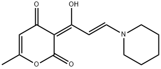 2H-Pyran-2,4(3H)-dione, 3-[(2E)-1-hydroxy-3-(1-piperidinyl)-2-propen-1-ylidene]-6-methyl-, (3E)- Struktur