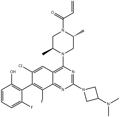 2-Propen-1-one, 1-[(2R,5S)-4-[6-chloro-2-[3-(dimethylamino)-1-azetidinyl]-8-fluoro-7-(2-fluoro-6-hydroxyphenyl)-4-quinazolinyl]-2,5-dimethyl-1-piperazinyl]- Struktur