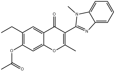 4H-1-Benzopyran-4-one, 7-(acetyloxy)-6-ethyl-2-methyl-3-(1-methyl-1H-benzimidazol-2-yl)- Struktur