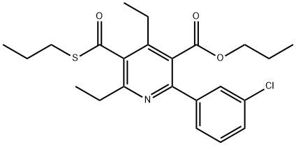 3-Pyridinecarboxylic acid, 2-(3-chlorophenyl)-4,6-diethyl-5-[(propylthio)carbonyl]-, propyl ester Struktur