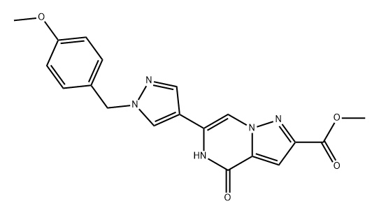 Pyrazolo[1,5-a]pyrazine-2-carboxylic acid, 4,5-dihydro-6-[1-[(4-methoxyphenyl)methyl]-1H-pyrazol-4-yl]-4-oxo-, methyl ester Struktur