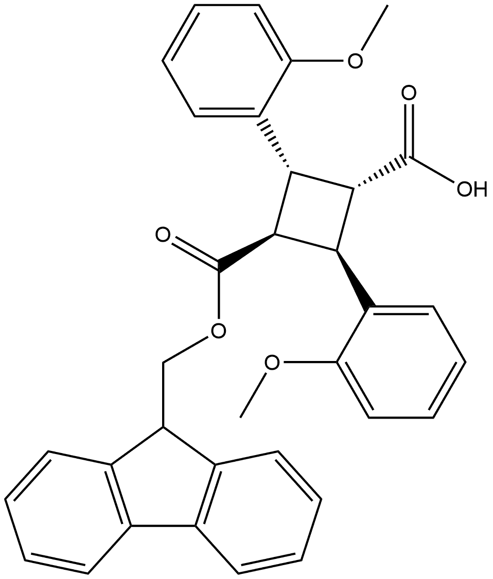 1,3-Cyclobutanedicarboxylic acid, 2,4-bis(2-methoxyphenyl)-, 1-(9H-fluoren-9-ylmethyl) ester, (1β,2R,3α,4R)-rel- Struktur