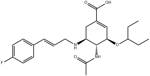 1-Cyclohexene-1-carboxylic acid, 4-(acetylamino)-3-(1-ethylpropoxy)-5-[[(2E)-3-(4-fluorophenyl)-2-propen-1-yl]amino]-, (3R,4R,5S)- Struktur