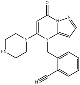 Benzonitrile, 2-[[7-oxo-5-(1-piperazinyl)pyrazolo[1,5-a]pyrimidin-4(7H)-yl]methyl]- Struktur