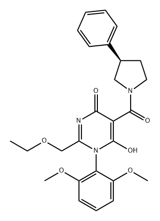 4(1H)-Pyrimidinone, 1-(2,6-dimethoxyphenyl)-2-(ethoxymethyl)-6-hydroxy-5-[[(3R)-3-phenyl-1-pyrrolidinyl]carbonyl]- Struktur