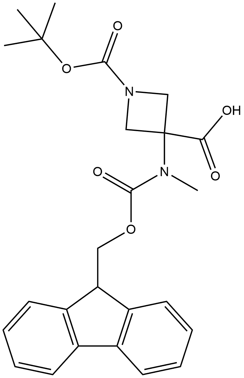 1,3-Azetidinedicarboxylic acid, 3-[[(9H-fluoren-9-ylmethoxy)carbonyl]methylamino]-, 1-(1,1-dimethylethyl) ester Struktur