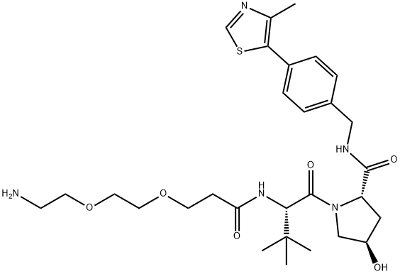 L-Prolinamide, N-[3-[2-(2-aminoethoxy)ethoxy]-1-oxopropyl]-3-methyl-L-valyl-4-hydroxy-N-[[4-(4-methyl-5-thiazolyl)phenyl]methyl]-, (4R)- Struktur