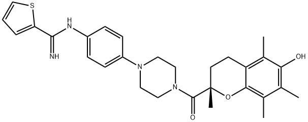 2-Thiophenecarboximidamide, N-[4-[4-[[(2S)-3,4-dihydro-6-hydroxy-2,5,7,8-tetramethyl-2H-1-benzopyran-2-yl]carbonyl]-1-piperazinyl]phenyl]- Struktur