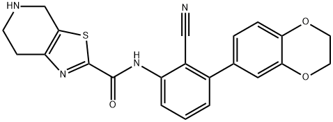 Thiazolo[5,4-c]pyridine-2-carboxamide, N-[2-cyano-3-(2,3-dihydro-1,4-benzodioxin-6-yl)phenyl]-4,5,6,7-tetrahydro- Struktur