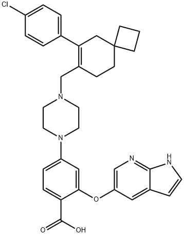 Benzoic acid, 4-[4-[[6-(4-chlorophenyl)spiro[3.5]non-6-en-7-yl]methyl]-1-piperazinyl]-2-(1H-pyrrolo[2,3-b]pyridin-5-yloxy)- Struktur