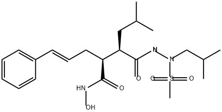 5-Hexenoic acid, 3-[(hydroxyamino)carbonyl]-2-(2-methylpropyl)-6-phenyl-, 2-(2-methylpropyl)-2-(methylsulfonyl)hydrazide, (2R,3S,5E)- Struktur