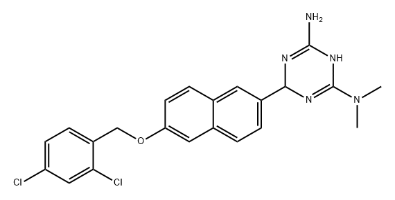 1,3,5-Triazine-2,4-diamine, 6-[6-[(2,4-dichlorophenyl)methoxy]-2-naphthalenyl]-3,6-dihydro-N2,N2-dimethyl- Struktur