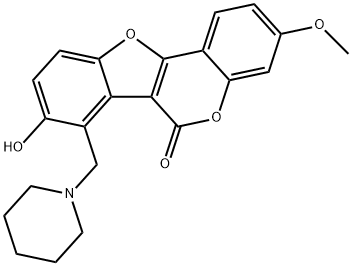 6H-Benzofuro[3,2-c][1]benzopyran-6-one, 8-hydroxy-3-methoxy-7-(1-piperidinylmethyl)- Struktur