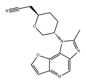 2H-Pyran-2-acetonitrile, tetrahydro-5-(2-methyl-1H-furo[3,2-b]imidazo[4,5-d]pyridin-1-yl)-, (2R,5S)- Struktur