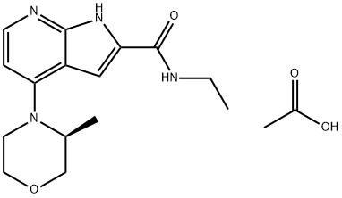 1H-Pyrrolo[2,3-b]pyridine-2-carboxamide, N-ethyl-4-[(3S)-3-methyl-4-morpholinyl]-, acetate (1:1) Struktur