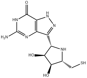 7H-Pyrazolo4,3-dpyrimidin-7-one, 5-amino-3-(2S,3S,4R,5S)-3,4-dihydroxy-5-(mercaptomethyl)-2-pyrrolidinyl-1,4-dihydro- Struktur