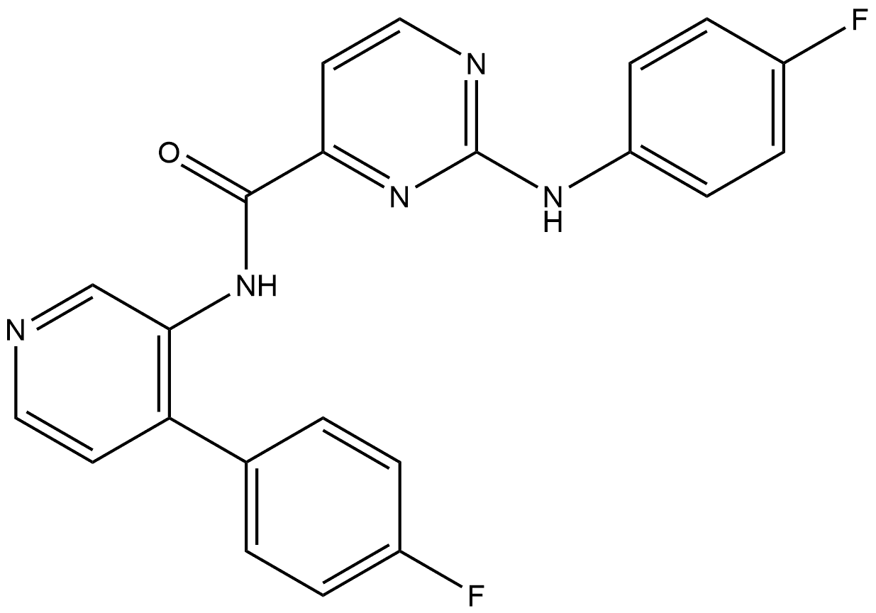 2-[(4-Fluorophenyl)amino]-N-[4-(4-fluorophenyl)-3-pyridinyl]-4-pyrimidinecarboxamide Struktur