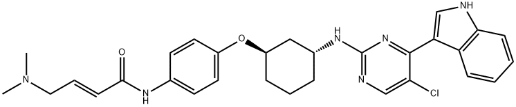 2-Butenamide, N-[4-[[(1R,3R)-3-[[5-chloro-4-(1H-indol-3-yl)-2-pyrimidinyl]amino]cyclohexyl]oxy]phenyl]-4-(dimethylamino)-, (2E)- Struktur