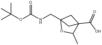 1-({[(tert-butoxy)carbonyl]amino}methyl)-3-methyl-2-oxabicyclo[2.1.1]hexane-4-carboxylic acid Struktur