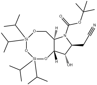 1,3,5,2,4-Trioxadisilocino7,6-bpyrrole-7(6H)-carboxylic acid, 8-(cyanomethyl)tetrahydro-9-hydroxy-2,2,4,4-tetrakis(1-methylethyl)-, 1,1-dimethylethyl ester, (6aR,8S,9S,9aR)- Struktur