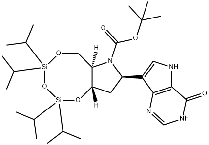 1,3,5,2,4-Trioxadisilocino7,6-bpyrrole-7(6H)-carboxylic acid, 8-(4,5-dihydro-4-oxo-1H-pyrrolo3,2-dpyrimidin-7-yl)tetrahydro-2,2,4,4-tetrakis(1-methylethyl)-, 1,1-dimethylethyl ester, (6aR,8R,9aS)- Struktur