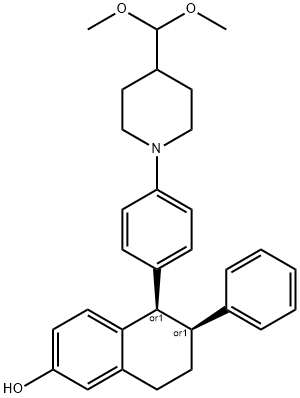 2-Naphthalenol, 5-[4-[4-(dimethoxymethyl)-1-piperidinyl]phenyl]-5,6,7,8-tetrahydro-6-phenyl-, (5R,6S)-rel- Struktur