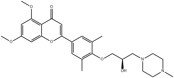 4H-1-Benzopyran-4-one, 2-[4-[(2R)-2-hydroxy-3-(4-methyl-1-piperazinyl)propoxy]-3,5-dimethylphenyl]-5,7-dimethoxy- Struktur