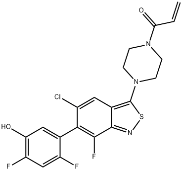 2-Propen-1-one, 1-[4-[5-chloro-6-(2,4-difluoro-5-hydroxyphenyl)-7-fluoro-2,1-benzisothiazol-3-yl]-1-piperazinyl]- Struktur