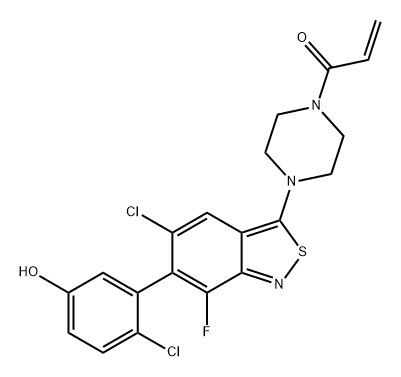 2-Propen-1-one, 1-[4-[5-chloro-6-(2-chloro-5-hydroxyphenyl)-7-fluoro-2,1-benzisothiazol-3-yl]-1-piperazinyl]- Struktur