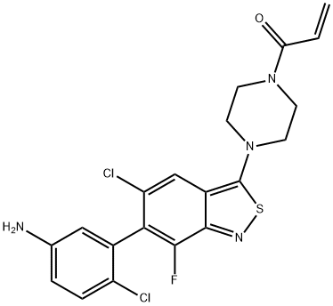 2-Propen-1-one, 1-[4-[6-(5-amino-2-chlorophenyl)-5-chloro-7-fluoro-2,1-benzisothiazol-3-yl]-1-piperazinyl]- Struktur