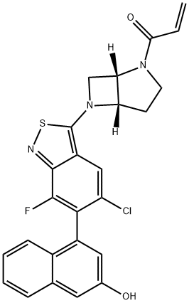 2-Propen-1-one, 1-[(1S,5S)-6-[5-chloro-7-fluoro-6-(3-hydroxy-1-naphthalenyl)-2,1-benzisothiazol-3-yl]-2,6-diazabicyclo[3.2.0]hept-2-yl]- Struktur