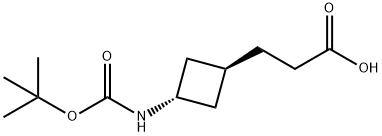 trans-3-(Boc-amino)cyclobutylpropanoic acis Struktur